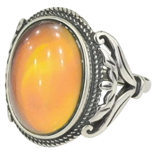 Victorian Design Band - Boho Style Mood Stone - Color Changing Ring Stainless - Picture 3 of 6